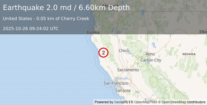 Earthquake NORTHERN CALIFORNIA (2.0 md) (2025-10-26 09:24:02 UTC)