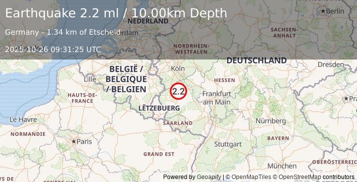 Earthquake GERMANY (2.2 ml) (2025-10-26 09:31:25 UTC)