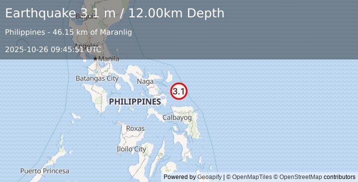 Earthquake CATANDUANES, PHILIPPINES (3.1 m) (2025-10-26 09:45:51 UTC)