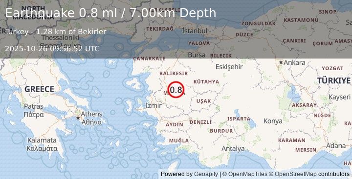 Earthquake WESTERN TURKEY (0.8 ml) (2025-10-26 09:56:52 UTC)