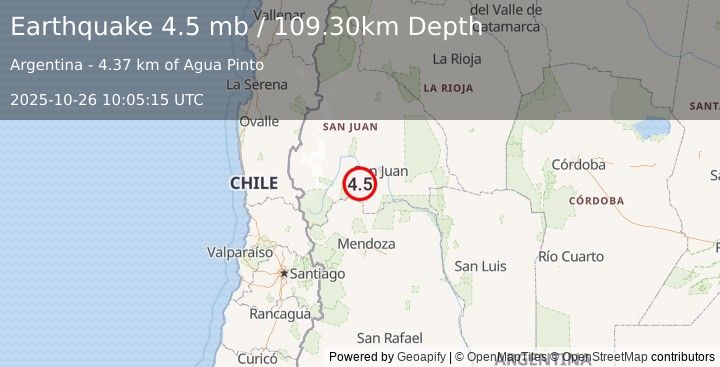 Earthquake SAN JUAN, ARGENTINA (4.5 mb) (2025-10-26 10:05:15 UTC)