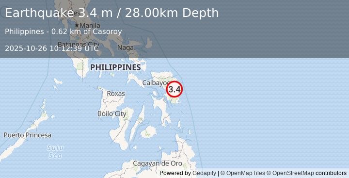 Earthquake SAMAR, PHILIPPINES (3.4 m) (2025-10-26 10:12:39 UTC)