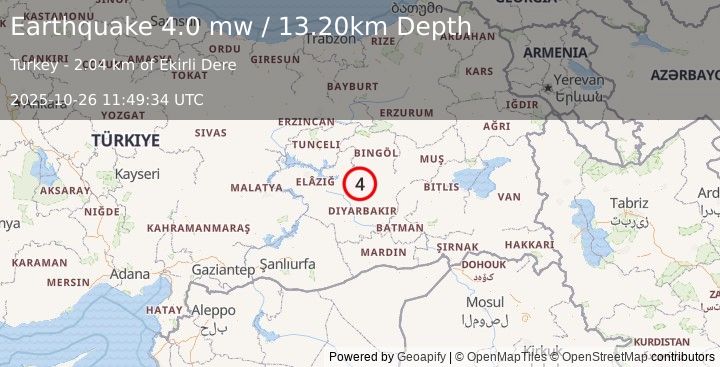 Earthquake EASTERN TURKEY (4.0 mw) (2025-10-26 11:49:34 UTC)