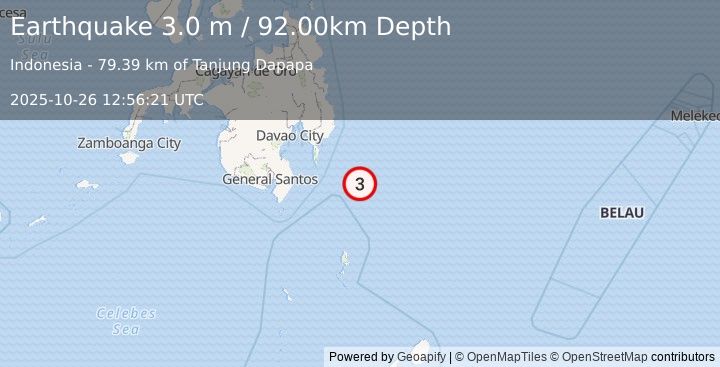 Earthquake PHILIPPINE ISLANDS REGION (3.0 m) (2025-10-26 12:56:21 UTC)
