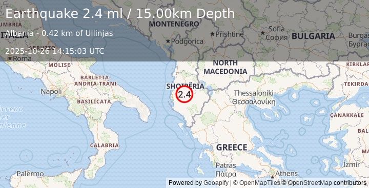 Earthquake ALBANIA (2.4 ml) (2025-10-26 14:15:03 UTC)