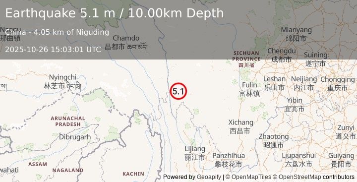 Earthquake WESTERN SICHUAN, CHINA (5.1 m) (2025-10-26 15:03:04 UTC)
