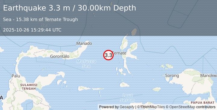 Earthquake MOLUCCA SEA (3.3 m) (2025-10-26 15:29:44 UTC)
