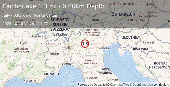 Earthquake NORTHERN ITALY (1.3 ml) (2025-10-26 16:29:21 UTC)