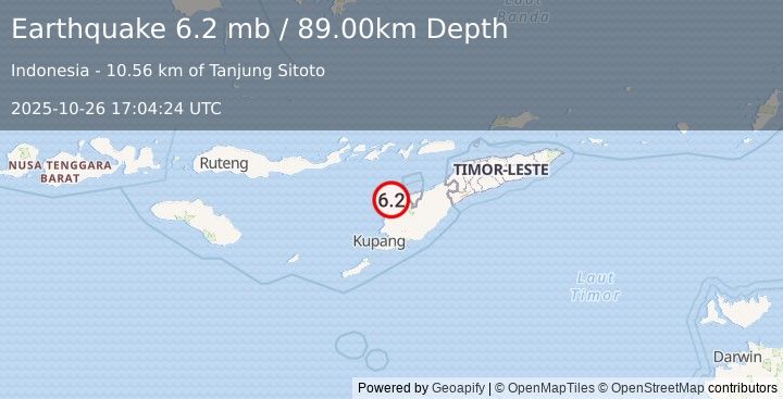 Earthquake FLORES REGION, INDONESIA (6.2 mw) (2025-10-26 17:04:25 UTC)