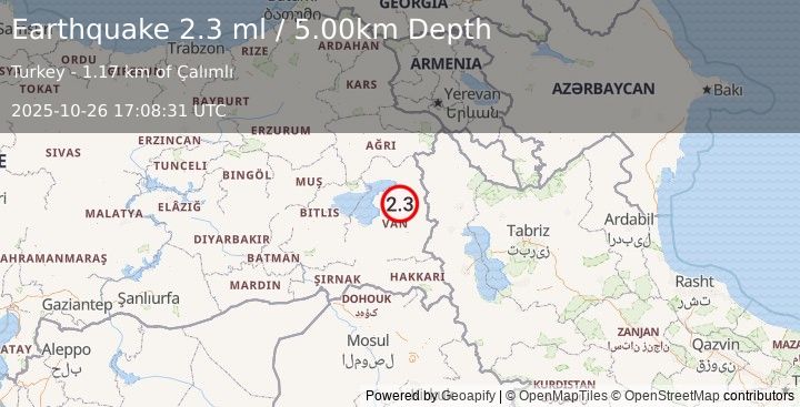 Earthquake EASTERN TURKEY (2.3 ml) (2025-10-26 17:08:31 UTC)