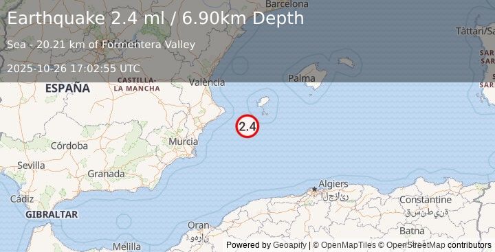 Earthquake SPAIN (2.4 ml) (2025-10-26 17:02:55 UTC)
