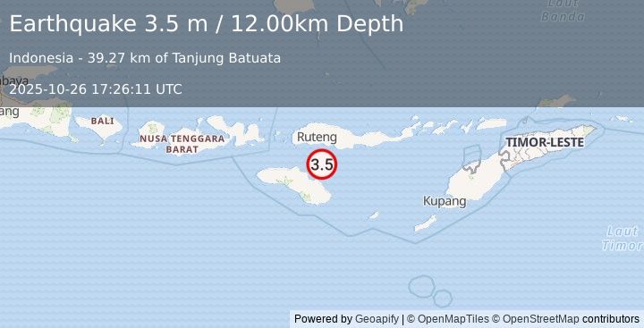 Earthquake TIMOR REGION, INDONESIA (4.2 m) (2025-10-26 17:25:29 UTC)