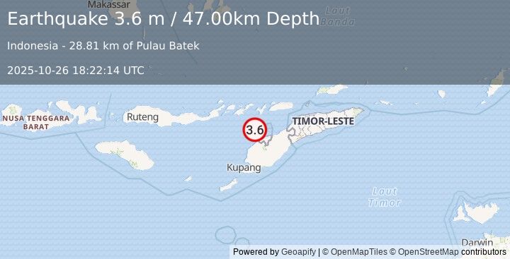 Earthquake TIMOR REGION, INDONESIA (3.6 m) (2025-10-26 18:22:14 UTC)