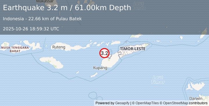 Earthquake TIMOR REGION, INDONESIA (3.2 m) (2025-10-26 18:59:32 UTC)
