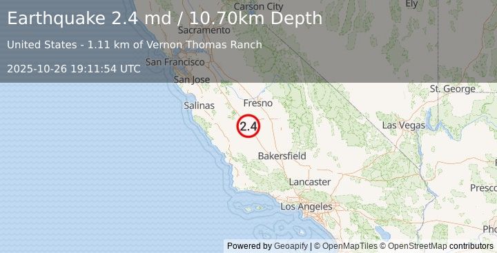 Earthquake CENTRAL CALIFORNIA (2.4 md) (2025-10-26 19:11:54 UTC)