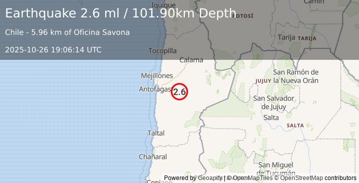 Earthquake ANTOFAGASTA, CHILE (2.6 ml) (2025-10-26 19:06:14 UTC)