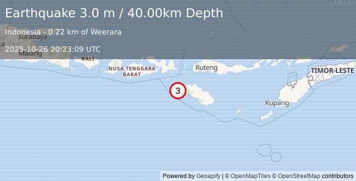Earthquake SUMBA REGION, INDONESIA (3.0 m) (2025-10-26 20:23:09 UTC)