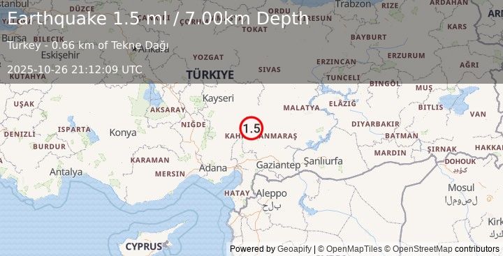 Earthquake CENTRAL TURKEY (1.5 ml) (2025-10-26 21:12:09 UTC)