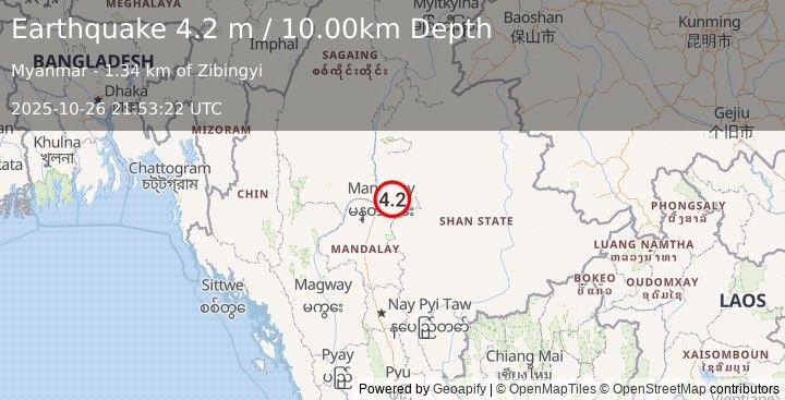 Earthquake MYANMAR (4.2 m) (2025-10-26 21:53:22 UTC)