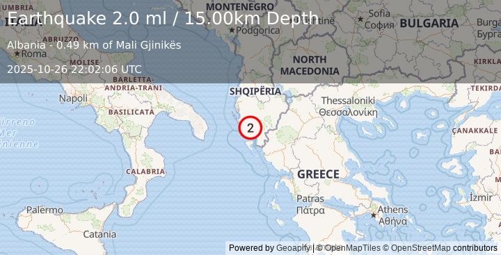 Earthquake ALBANIA (2.0 ml) (2025-10-26 22:02:06 UTC)