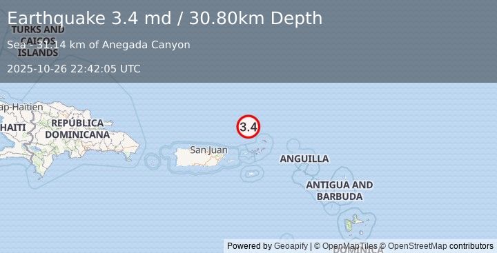 Earthquake VIRGIN ISLANDS REGION (3.4 md) (2025-10-26 22:42:05 UTC)