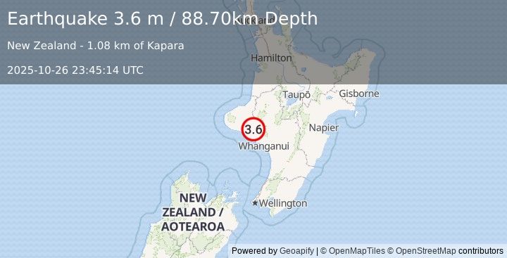 Earthquake NORTH ISLAND OF NEW ZEALAND (3.6 m) (2025-10-26 23:45:14 UTC)