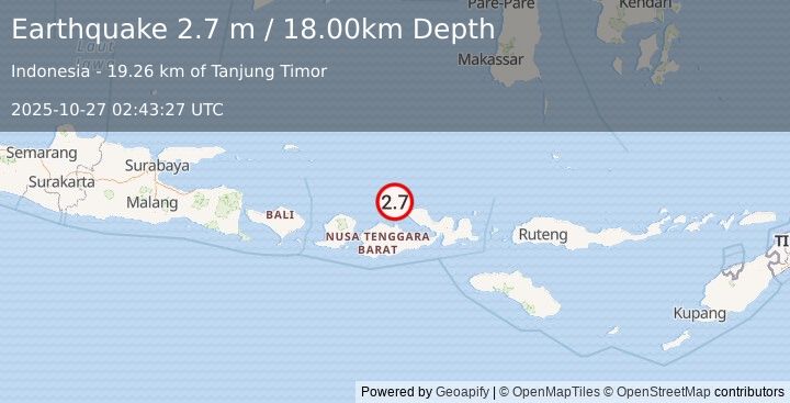 Earthquake BALI SEA (2.7 m) (2025-10-27 02:43:27 UTC)