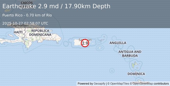 Earthquake PUERTO RICO (2.9 md) (2025-10-27 02:58:07 UTC)
