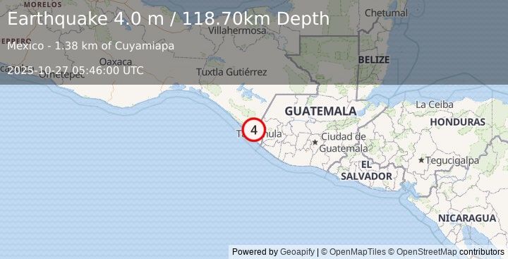 Earthquake CHIAPAS, MEXICO (4.0 m) (2025-10-27 05:46:00 UTC)
