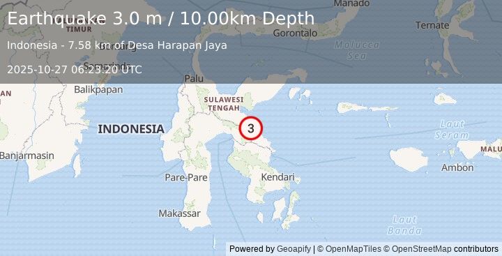 Earthquake SULAWESI, INDONESIA (3.0 m) (2025-10-27 06:23:20 UTC)