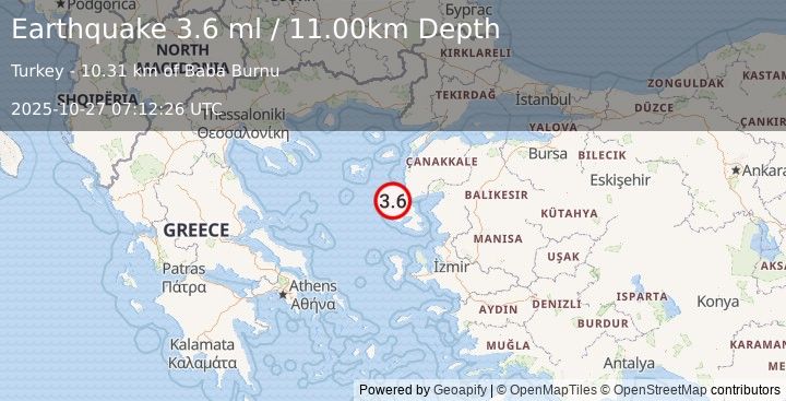 Earthquake AEGEAN SEA (3.6 ml) (2025-10-27 07:12:26 UTC)
