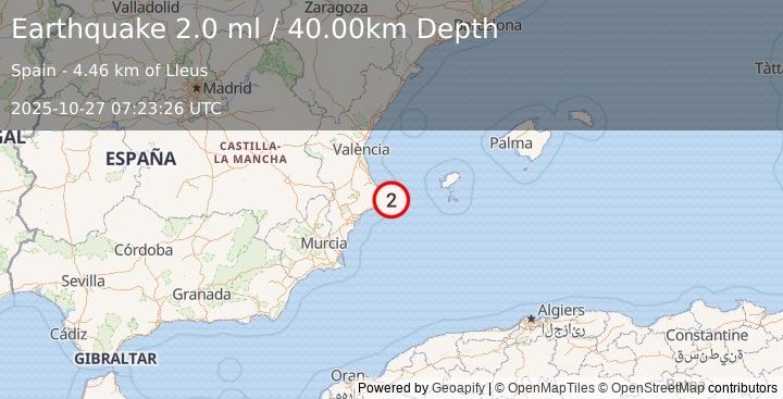 Earthquake SPAIN (2.0 ml) (2025-10-27 07:23:26 UTC)