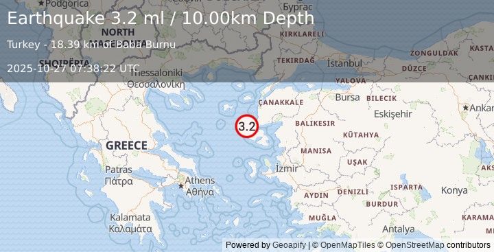 Earthquake AEGEAN SEA (3.0 ml) (2025-10-27 07:38:23 UTC)