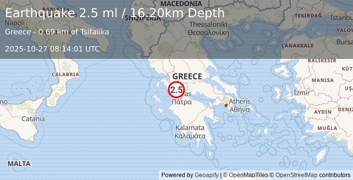 Earthquake GREECE (2.5 ml) (2025-10-27 08:14:01 UTC)