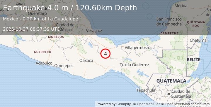 Earthquake OAXACA, MEXICO (4.0 m) (2025-10-27 08:37:39 UTC)