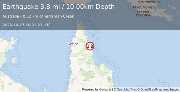 Earthquake QUEENSLAND, AUSTRALIA (3.8 ml) (2025-10-27 10:31:26 UTC)