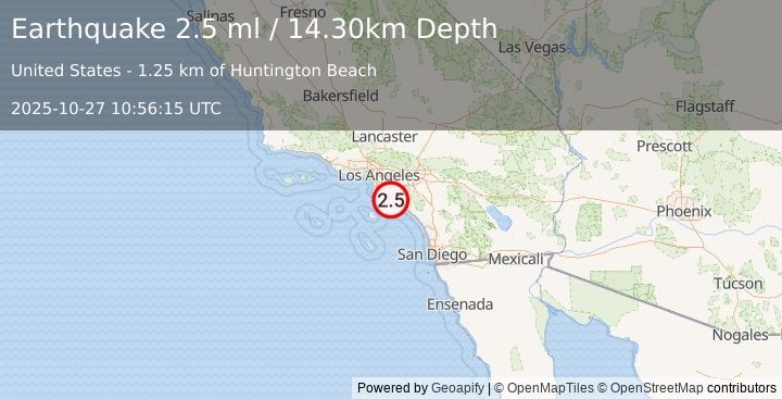 Earthquake SAN PEDRO CHANNEL, CALIFORNIA (2.5 ml) (2025-10-27 10:56:15 UTC)