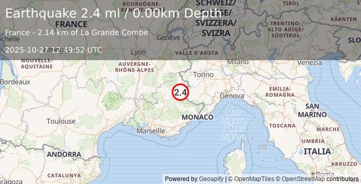 Earthquake FRANCE (2.4 ml) (2025-10-27 12:49:52 UTC)