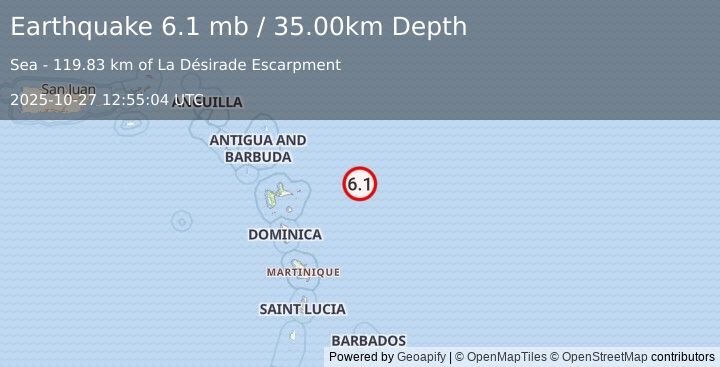 Earthquake EAST OF GUADELOUPE, LEEWARD ISL. (6.0 mb) (2025-10-27 12:54:59 UTC)