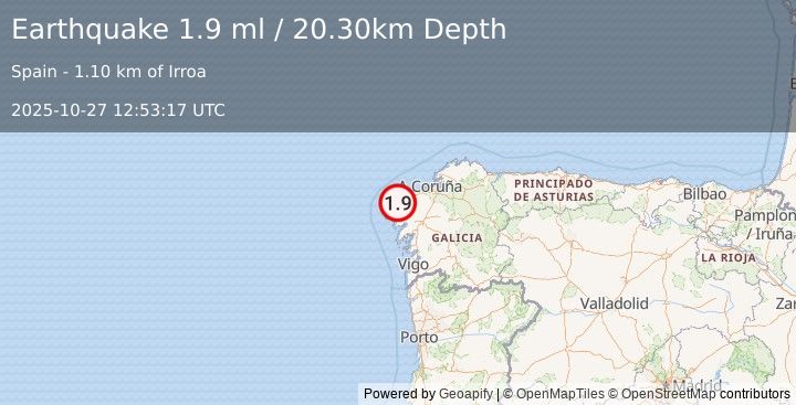 Earthquake SPAIN (1.9 ml) (2025-10-27 12:53:17 UTC)
