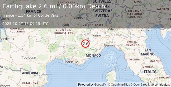 Earthquake FRANCE (2.2 ml) (2025-10-27 13:09:14 UTC)