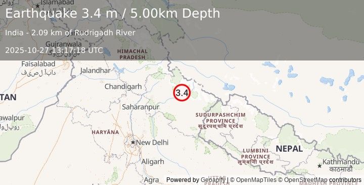 Earthquake UTTARANCHAL, INDIA (3.4 m) (2025-10-27 13:17:18 UTC)