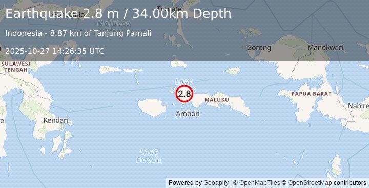 Earthquake CERAM SEA, INDONESIA (2.8 m) (2025-10-27 14:26:35 UTC)