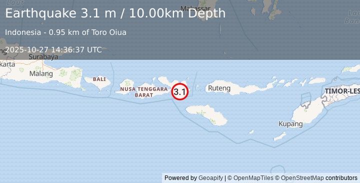 Earthquake SUMBAWA REGION, INDONESIA (3.1 m) (2025-10-27 14:36:37 UTC)