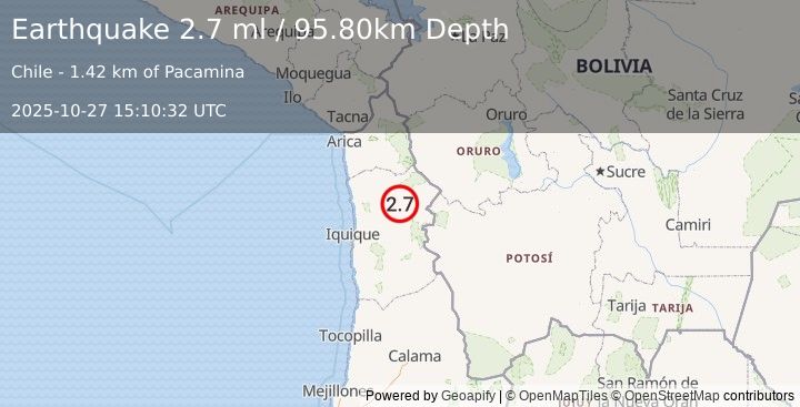 Earthquake ANTOFAGASTA, CHILE (2.7 ml) (2025-10-27 15:11:06 UTC)