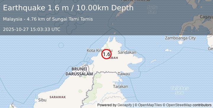 Earthquake SABAH, MALAYSIA (1.6 m) (2025-10-27 15:03:33 UTC)