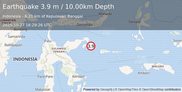 Earthquake SULAWESI, INDONESIA (3.9 m) (2025-10-27 16:29:26 UTC)