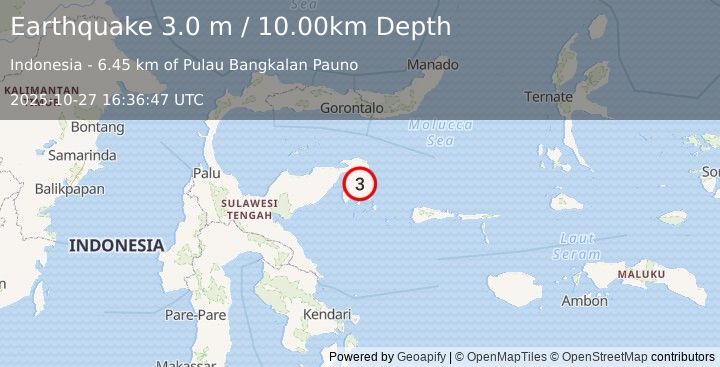 Earthquake SULAWESI, INDONESIA (3.0 m) (2025-10-27 16:36:47 UTC)