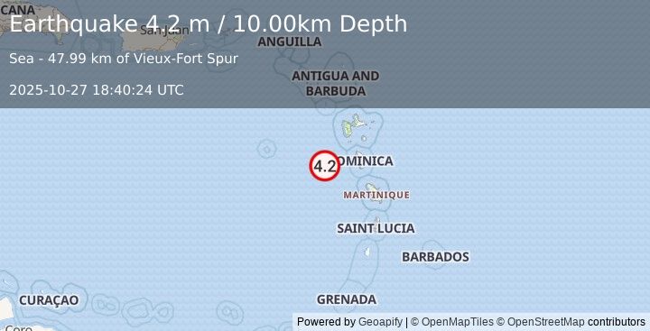 Earthquake EAST OF GUADELOUPE, LEEWARD ISL. (4.9 mb) (2025-10-27 18:40:06 UTC)