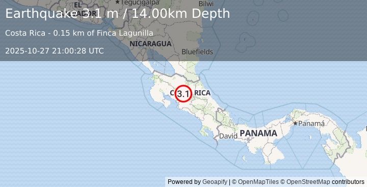Earthquake COSTA RICA (3.1 m) (2025-10-27 21:00:28 UTC)